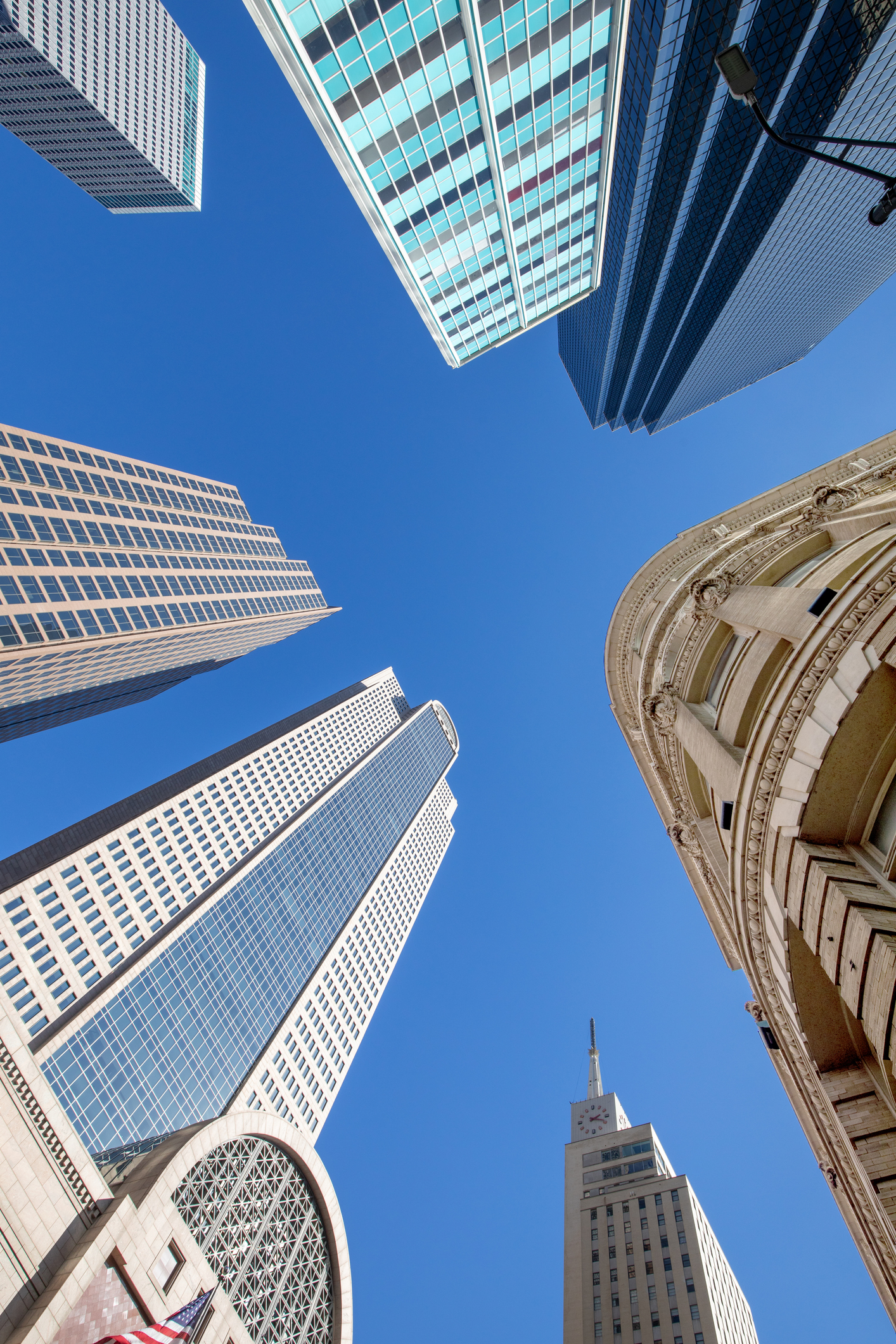 Executive Recruiters Dallas - modern skyscraper downtown in Dallas, Texas, USA in fisheye perspective